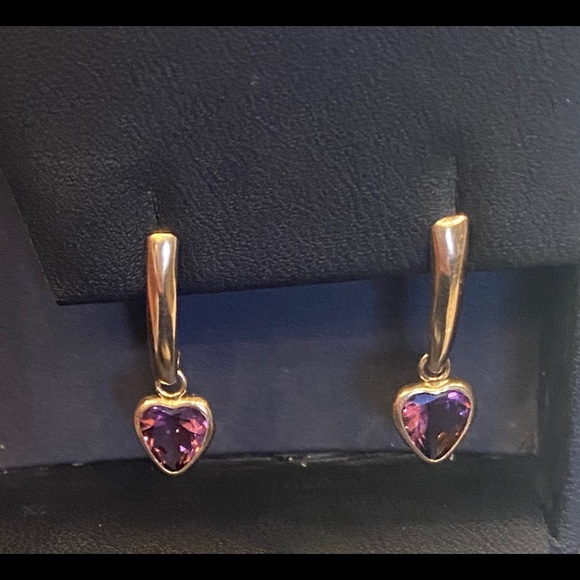 10k Yellow Gold Glass Heart Earrings - Picture 1 of 4